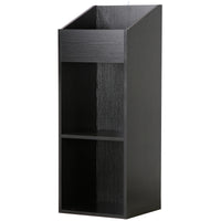 Thumbnail for A black oak effect vinyl storage unit, showcasing some items stored inside it, on a white background