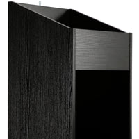 Thumbnail for A black oak effect vinyl storage unit, showcasing some items stored inside it, on a white background
