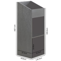 Thumbnail for A black oak effect vinyl storage unit, showcasing some items stored inside it, on a white background