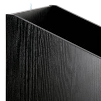 Thumbnail for A black oak effect vinyl storage unit, showcasing some items stored inside it, on a white background
