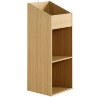Thumbnail for An oak effect vinyl storage unit, showcasing some items stored inside it, on a white background