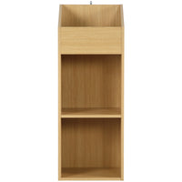 Thumbnail for An oak effect vinyl storage unit, showcasing some items stored inside it, on a white background