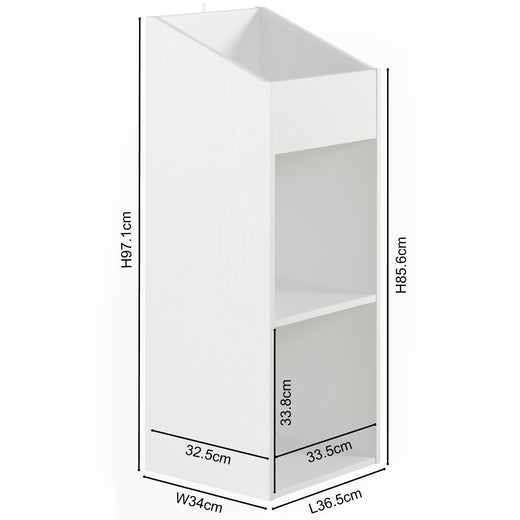 A white finish vinyl storage unit, on a white background