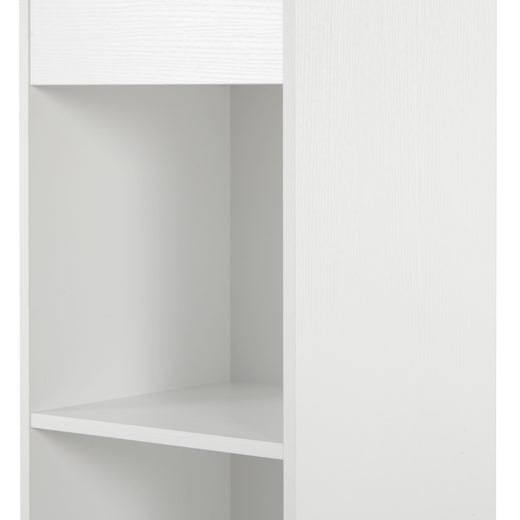 A white finish vinyl storage unit, on a white background